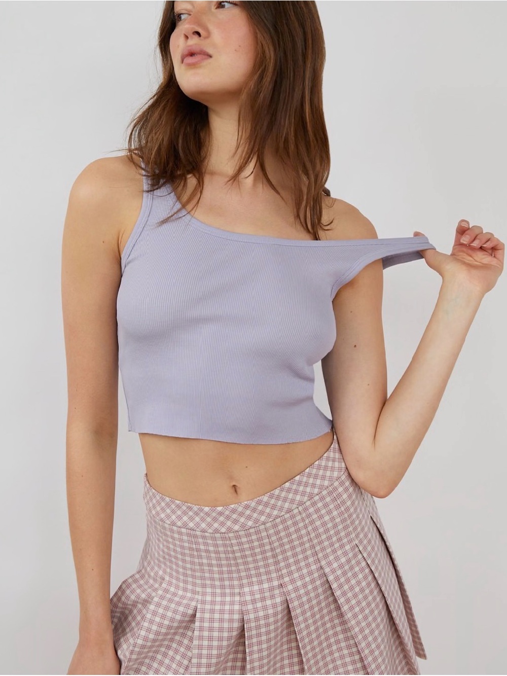 Sunday Best light blue  Ribbed One-Shoulder Crop Top